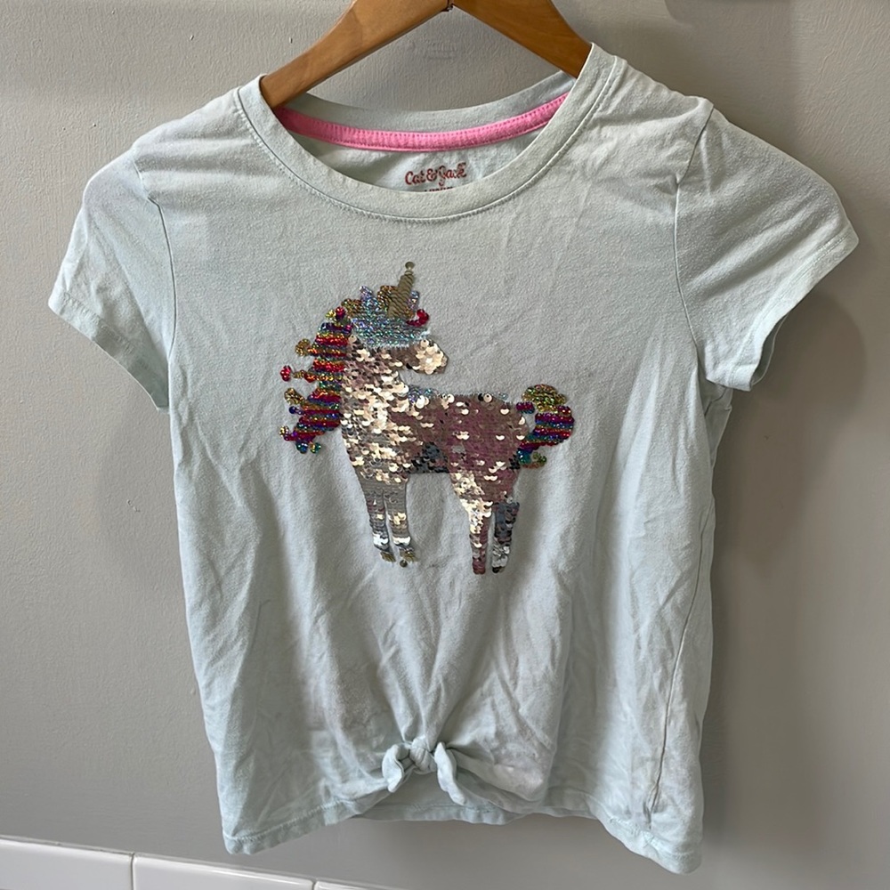 Cat & Jack Light Blue Unicorn Sequin Tee